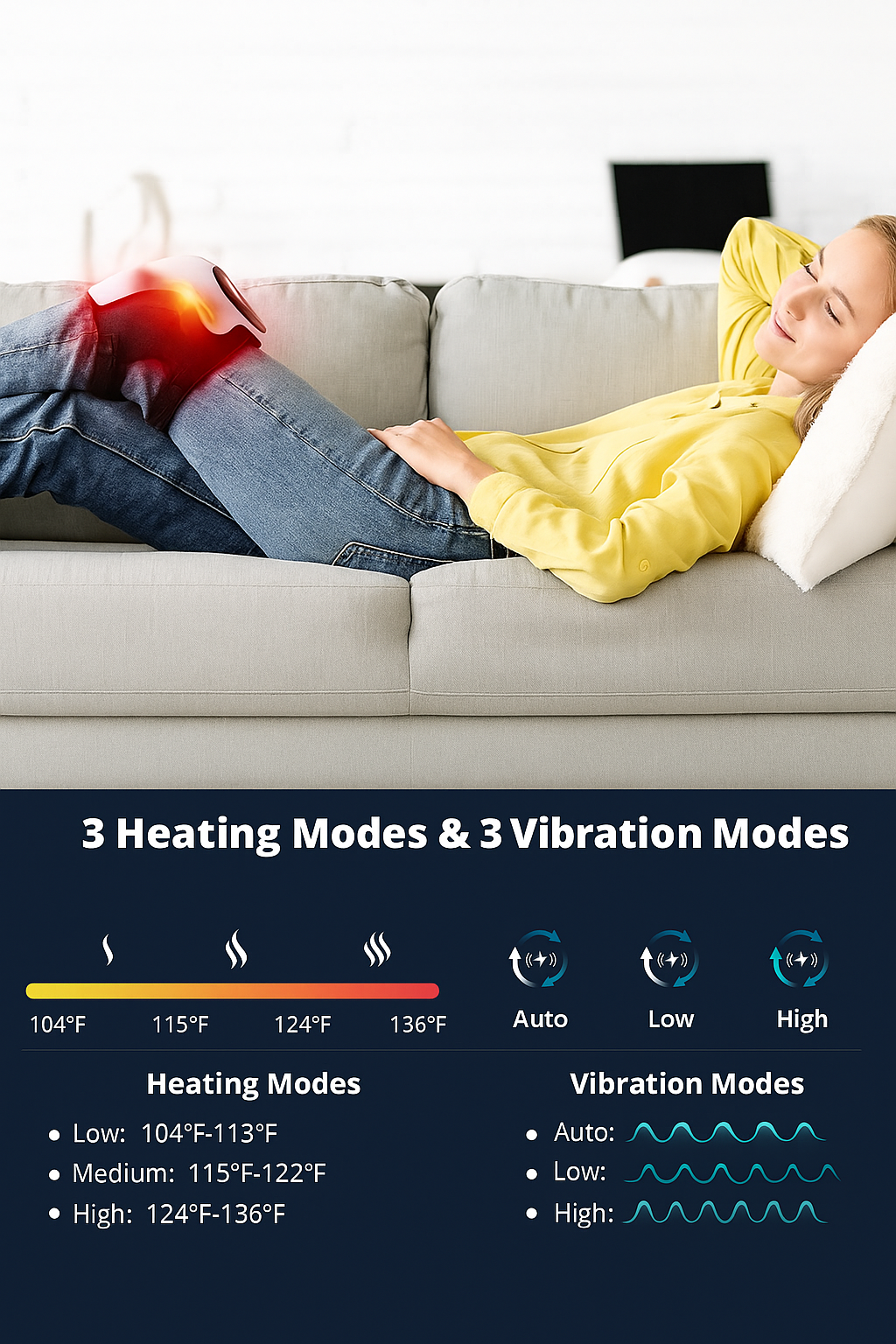 Heated Knee Massager with Adjustable Temperature & Vibration